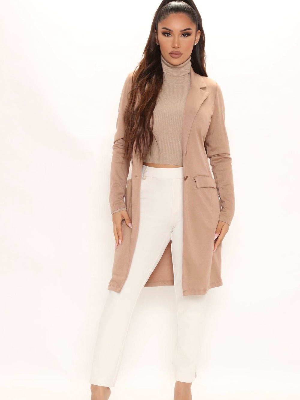 OWN THE OFFICE W THIS BEIGE LONGLINE DUSTER COATIGAN SMALL STRETCH